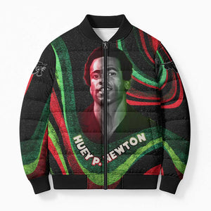 Huey P. Newton Bomber Puffer Jacket Swirl Design Black Panther Party Symbol Revolutionary Tribute - African Pride