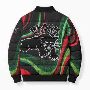 Huey P. Newton Bomber Puffer Jacket Swirl Design Black Panther Party Symbol Revolutionary Tribute - African Pride