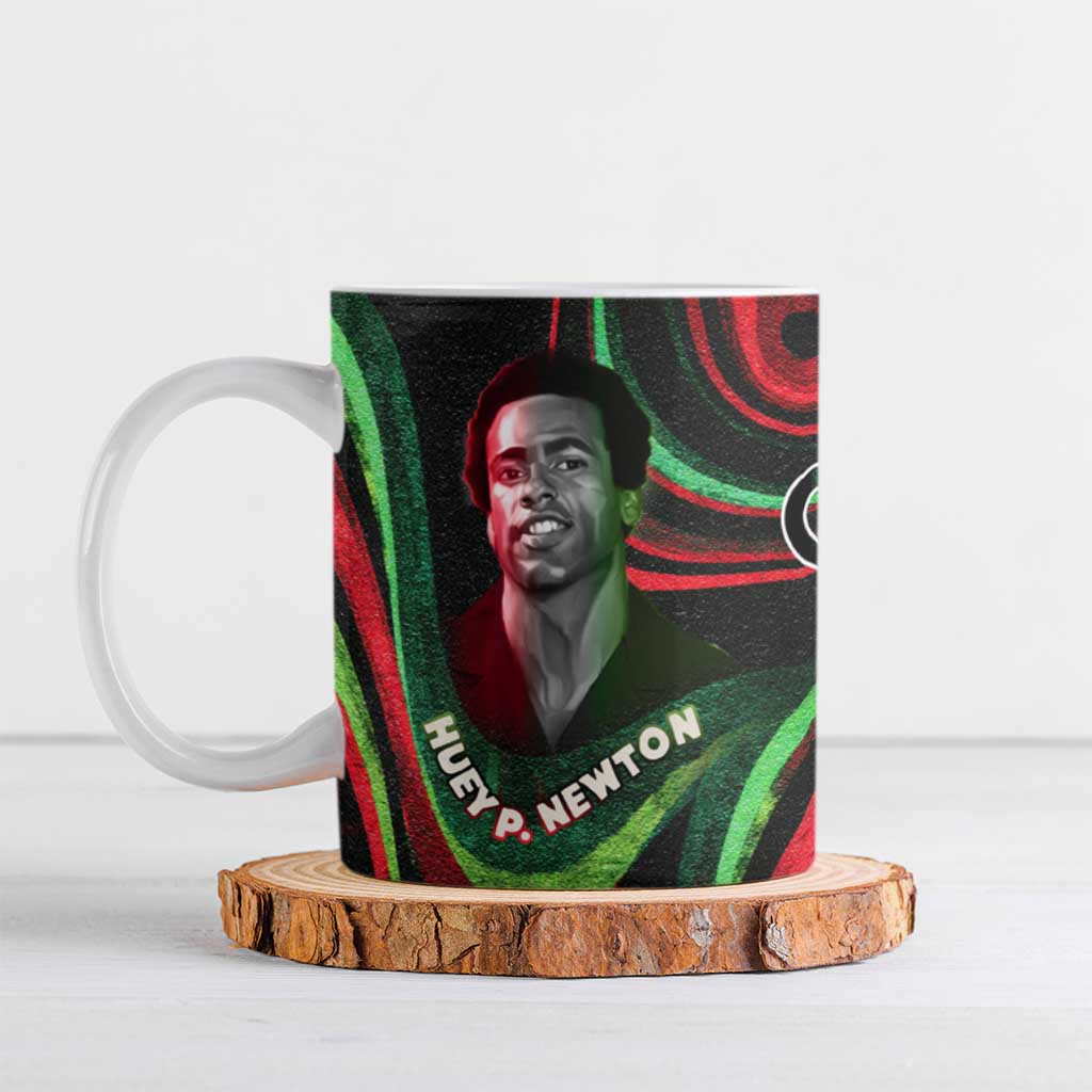 Huey P. Newton Ceramic Mug Swirl Design Black Panther Party Symbol Revolutionary Tribute - African Pride