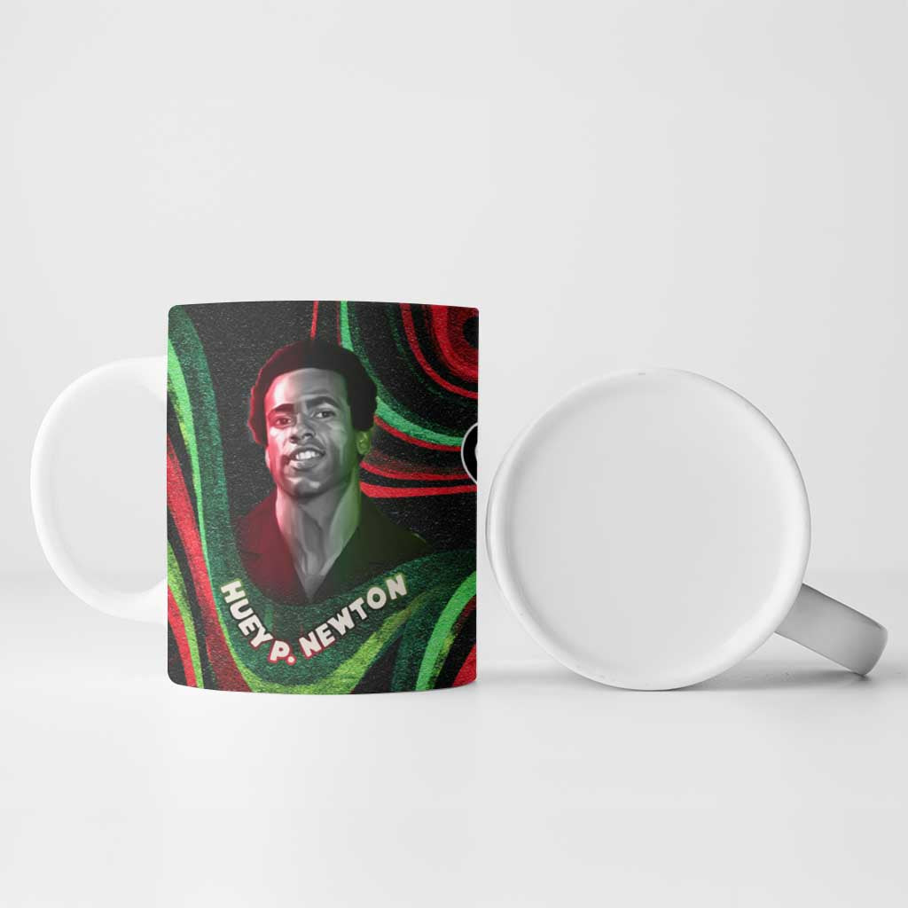 Huey P. Newton Ceramic Mug Swirl Design Black Panther Party Symbol Revolutionary Tribute - African Pride