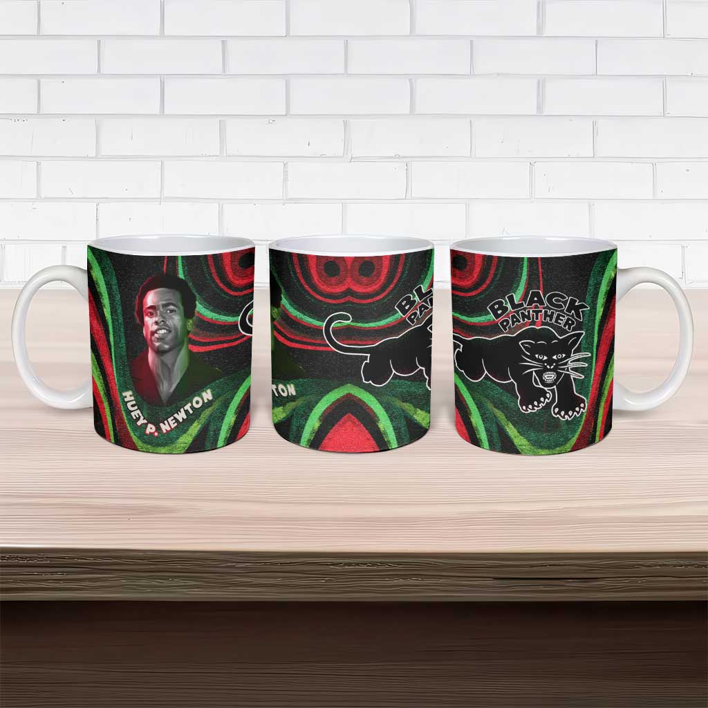 Huey P. Newton Ceramic Mug Swirl Design Black Panther Party Symbol Revolutionary Tribute - African Pride