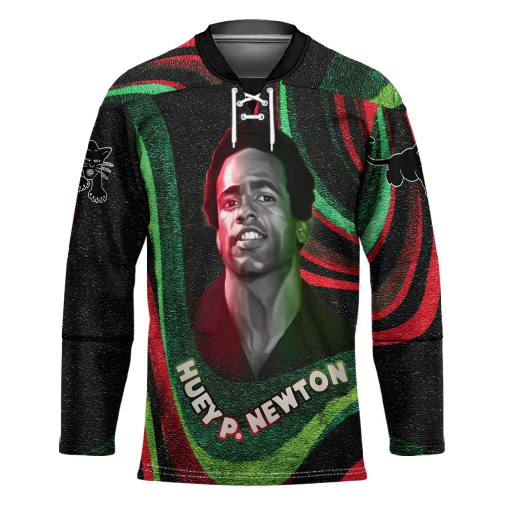 Huey P. Newton Hockey Jersey Swirl Design Black Panther Party Symbol Revolutionary Tribute - African Pride