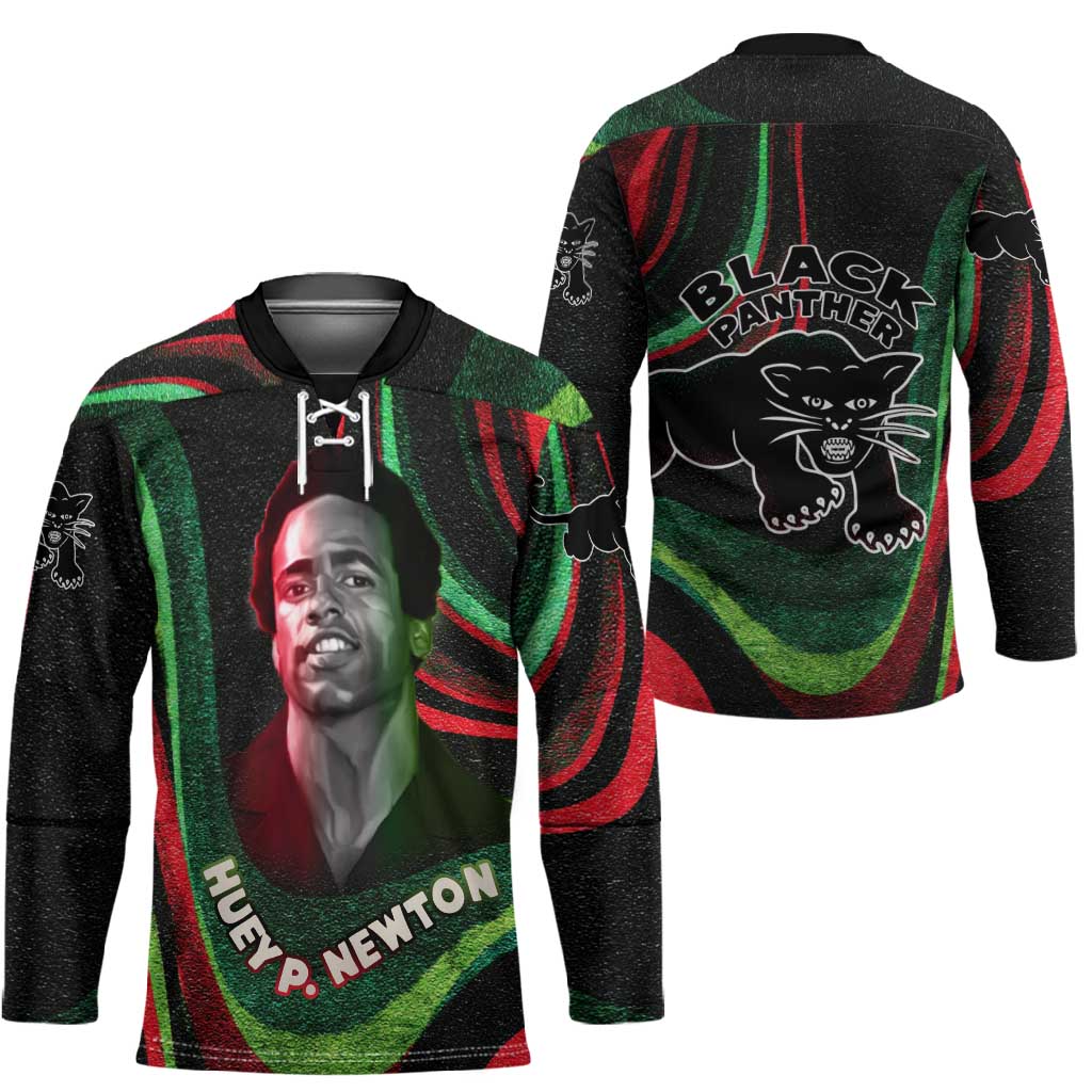 Huey P. Newton Hockey Jersey Swirl Design Black Panther Party Symbol Revolutionary Tribute - African Pride