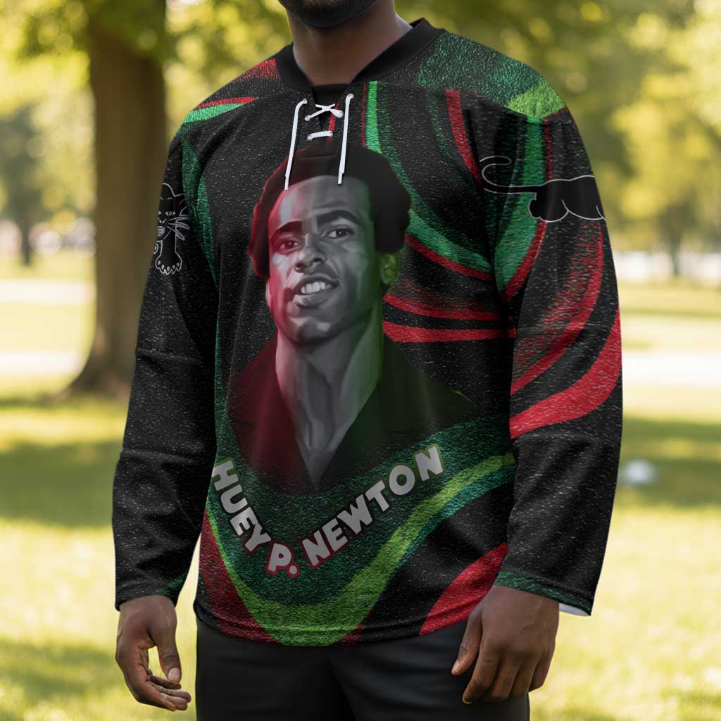 Huey P. Newton Hockey Jersey Swirl Design Black Panther Party Symbol Revolutionary Tribute - African Pride