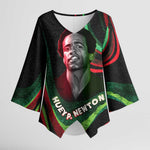 Huey P. Newton Kimono Sleeve Blouse Swirl Design Black Panther Party Symbol Revolutionary Tribute - African Pride