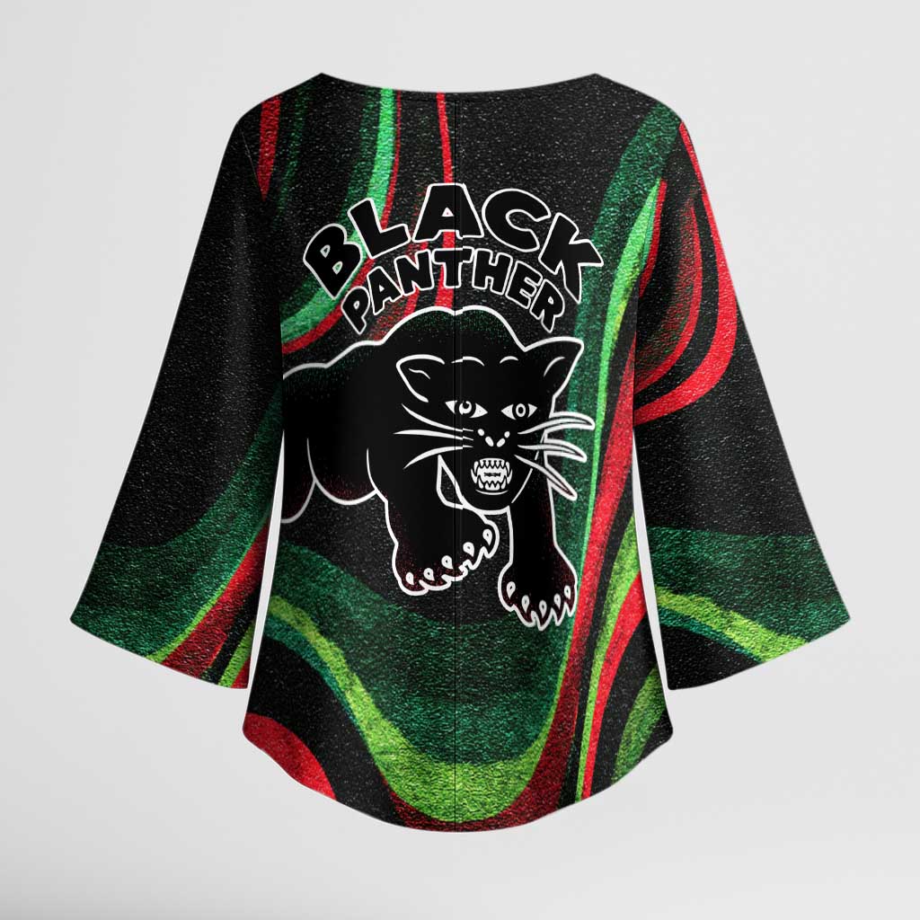 Huey P. Newton Kimono Sleeve Blouse Swirl Design Black Panther Party Symbol Revolutionary Tribute - African Pride