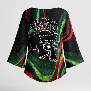 Huey P. Newton Kimono Sleeve Blouse Swirl Design Black Panther Party Symbol Revolutionary Tribute - African Pride