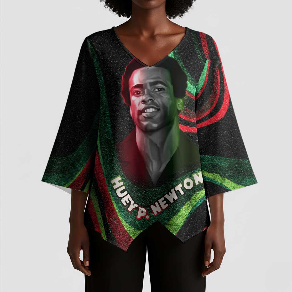 Huey P. Newton Kimono Sleeve Blouse Swirl Design Black Panther Party Symbol Revolutionary Tribute - African Pride