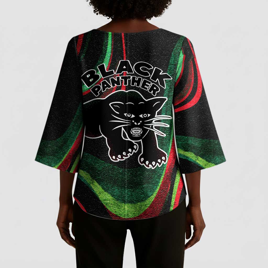 Huey P. Newton Kimono Sleeve Blouse Swirl Design Black Panther Party Symbol Revolutionary Tribute - African Pride