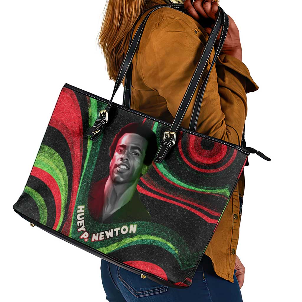 Huey P. Newton Leather Tote Bag Swirl Design Black Panther Party Symbol Revolutionary Tribute - African Pride