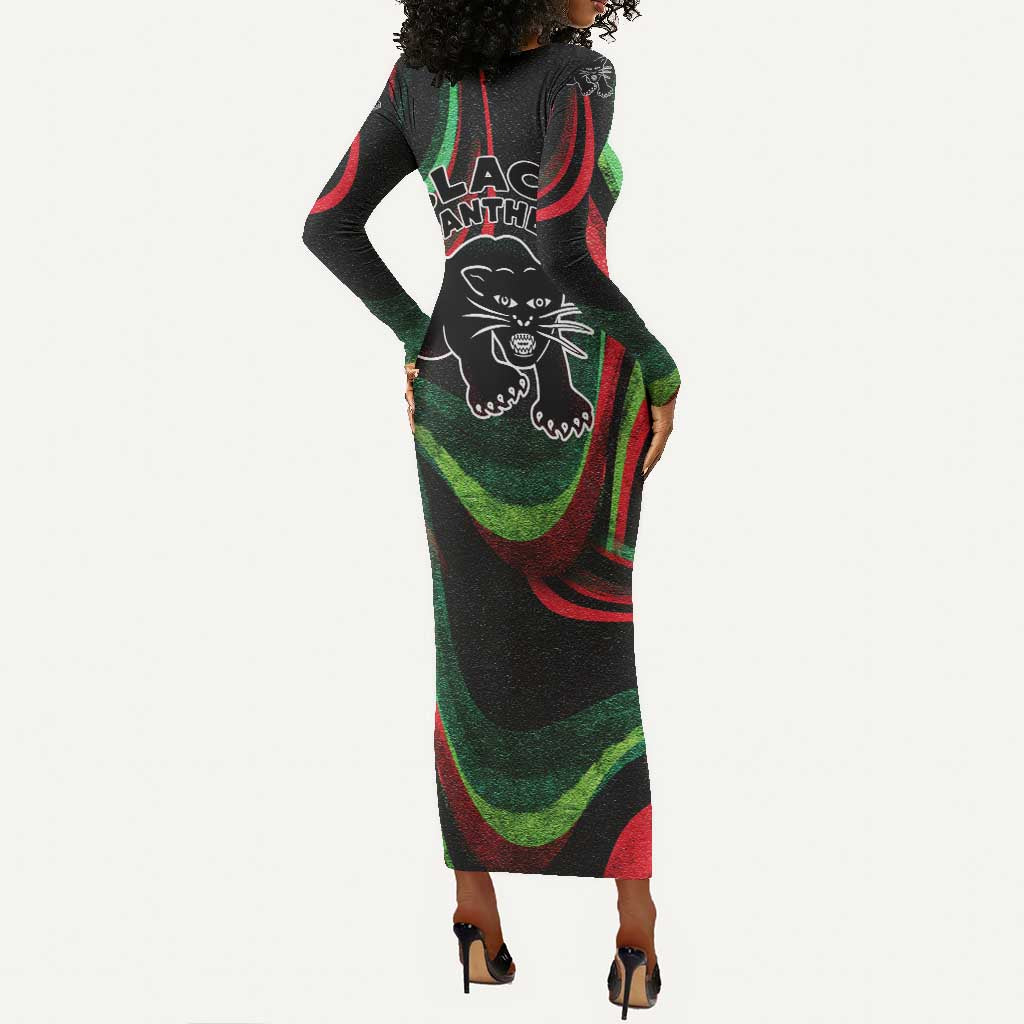 Huey P. Newton Long Sleeve Bodycon Dress Swirl Design Black Panther Party Symbol Revolutionary Tribute - African Pride