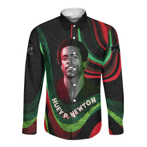 Huey P. Newton Long Sleeve Button Shirt Swirl Design Black Panther Party Symbol Revolutionary Tribute - African Pride