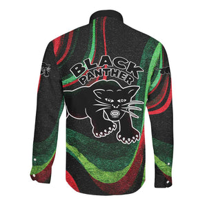 Huey P. Newton Long Sleeve Button Shirt Swirl Design Black Panther Party Symbol Revolutionary Tribute - African Pride