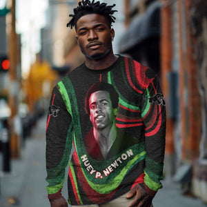 Huey P. Newton Long Sleeve Shirt Swirl Design Black Panther Party Symbol Revolutionary Tribute - African Pride