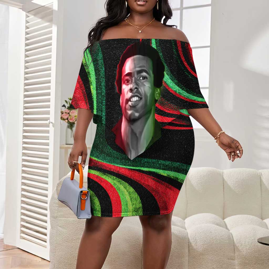 Huey P. Newton Off Shoulder Short Dress Swirl Design Black Panther Party Symbol Revolutionary Tribute - African Pride