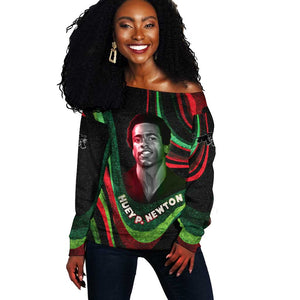 Huey P. Newton Off Shoulder Sweater Swirl Design Black Panther Party Symbol Revolutionary Tribute - African Pride