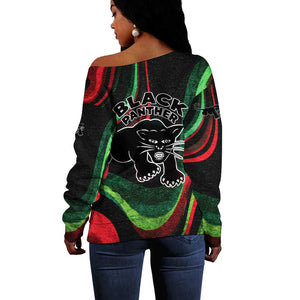 Huey P. Newton Off Shoulder Sweater Swirl Design Black Panther Party Symbol Revolutionary Tribute - African Pride