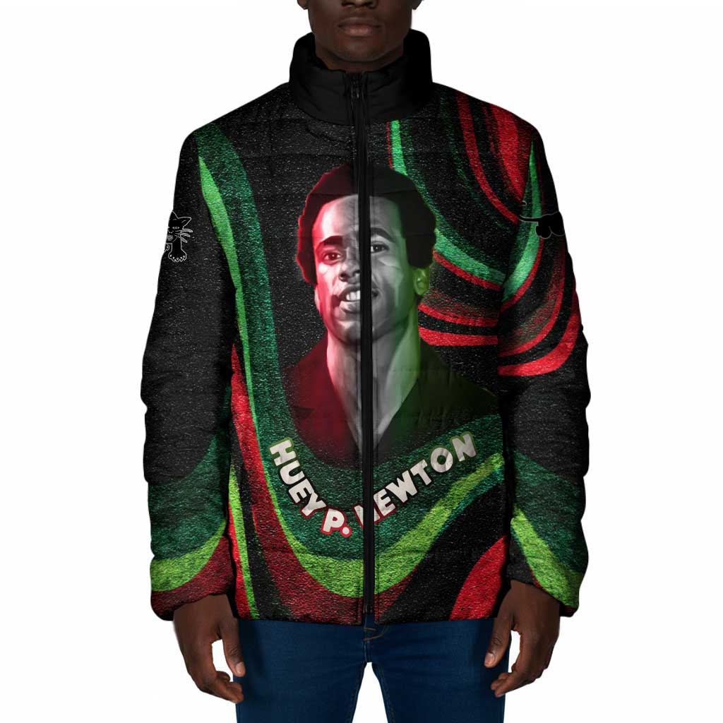 Huey P. Newton Padded Jacket Swirl Design Black Panther Party Symbol Revolutionary Tribute - African Pride