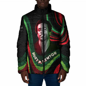 Huey P. Newton Padded Jacket Swirl Design Black Panther Party Symbol Revolutionary Tribute - African Pride