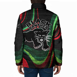 Huey P. Newton Padded Jacket Swirl Design Black Panther Party Symbol Revolutionary Tribute - African Pride