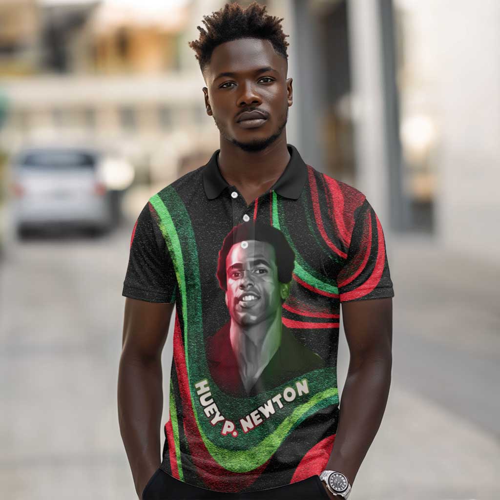 Huey P. Newton Polo Shirt Swirl Design Black Panther Party Symbol Revolutionary Tribute TS04