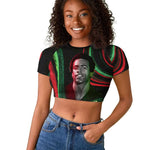 Huey P. Newton Raglan Cropped T shirt Swirl Design Black Panther Party Symbol Revolutionary Tribute TS04