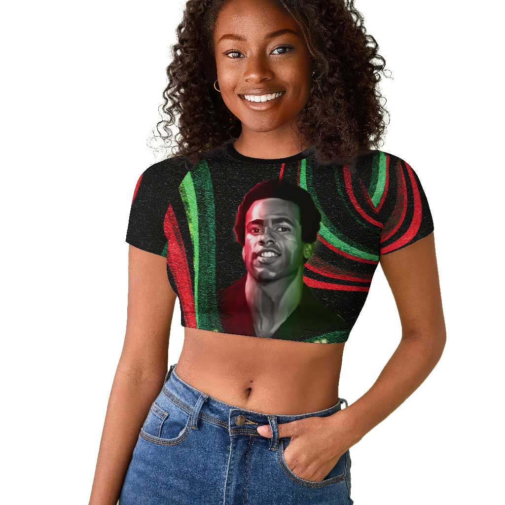 Huey P. Newton Raglan Cropped T shirt Swirl Design Black Panther Party Symbol Revolutionary Tribute TS04