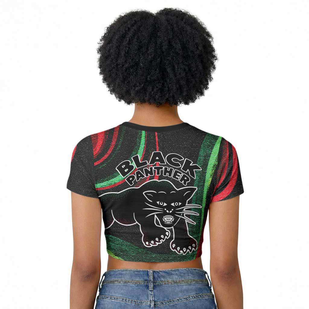 Huey P. Newton Raglan Cropped T shirt Swirl Design Black Panther Party Symbol Revolutionary Tribute TS04
