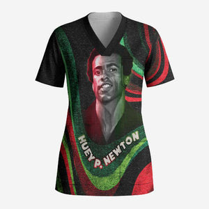 Huey P. Newton Scrub Top Swirl Design Black Panther Party Symbol Revolutionary Tribute - African Pride