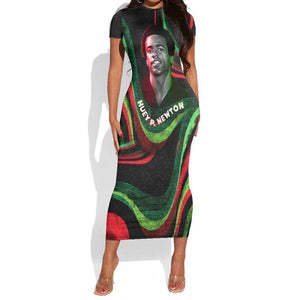 Huey P. Newton Short Sleeve Bodycon Dress Swirl Design Black Panther Party Symbol Revolutionary Tribute TS04