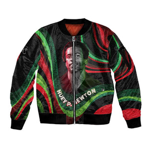 Huey P. Newton Sleeve Zip Bomber Jacket Swirl Design Black Panther Party Symbol Revolutionary Tribute - African Pride