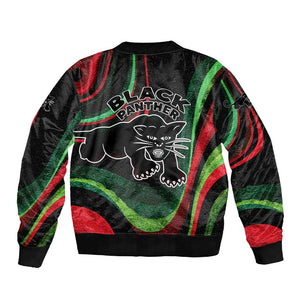 Huey P. Newton Sleeve Zip Bomber Jacket Swirl Design Black Panther Party Symbol Revolutionary Tribute - African Pride