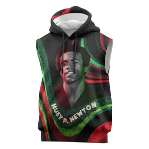 Huey P. Newton Sleeveless Hoodie Swirl Design Black Panther Party Symbol Revolutionary Tribute - African Pride