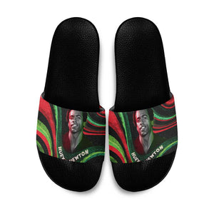 Huey P. Newton Slide Sandals Swirl Design Black Panther Party Symbol Revolutionary Tribute - African Pride