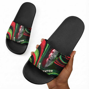 Huey P. Newton Slide Sandals Swirl Design Black Panther Party Symbol Revolutionary Tribute - African Pride