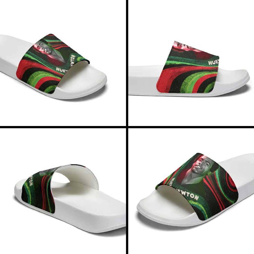 Huey P. Newton Slide Sandals Swirl Design Black Panther Party Symbol Revolutionary Tribute - African Pride