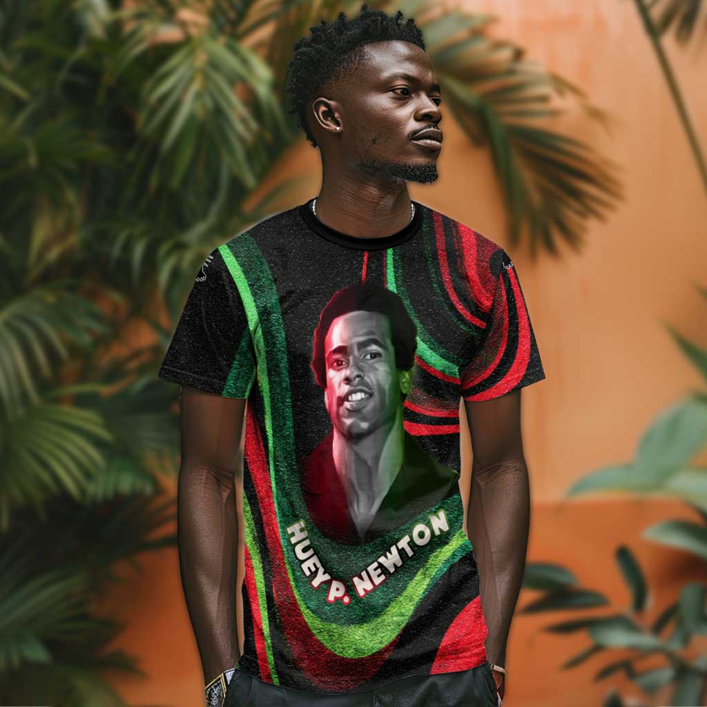 Huey P. Newton T shirt Swirl Design Black Panther Party Symbol Revolutionary Tribute TS04