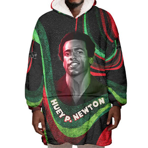 Huey P. Newton Wearable Blanket Hoodie Swirl Design Black Panther Party Symbol Revolutionary Tribute - African Pride