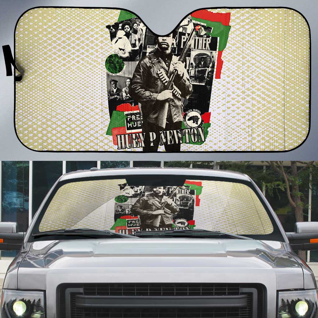 Huey P. Newton Auto Sun Shade Black Panther Collage Design Civil Rights Movement Theme Revolutionary Tribute - African Pride