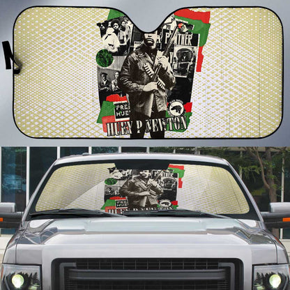 Huey P. Newton Auto Sun Shade Black Panther Collage Design Civil Rights Movement Theme Revolutionary Tribute - African Pride