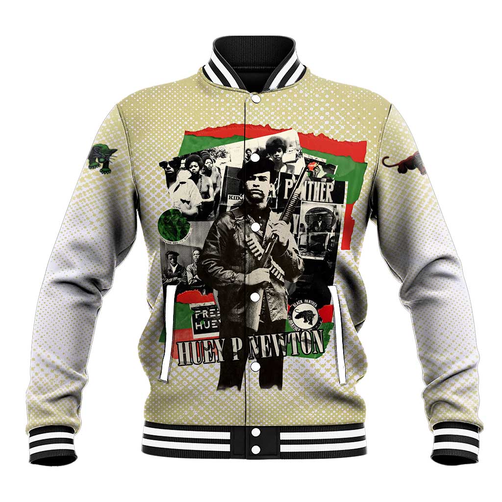 Huey P. Newton Baseball Jacket Black Panther Collage Design Civil Rights Movement Theme Revolutionary Tribute - African Pride