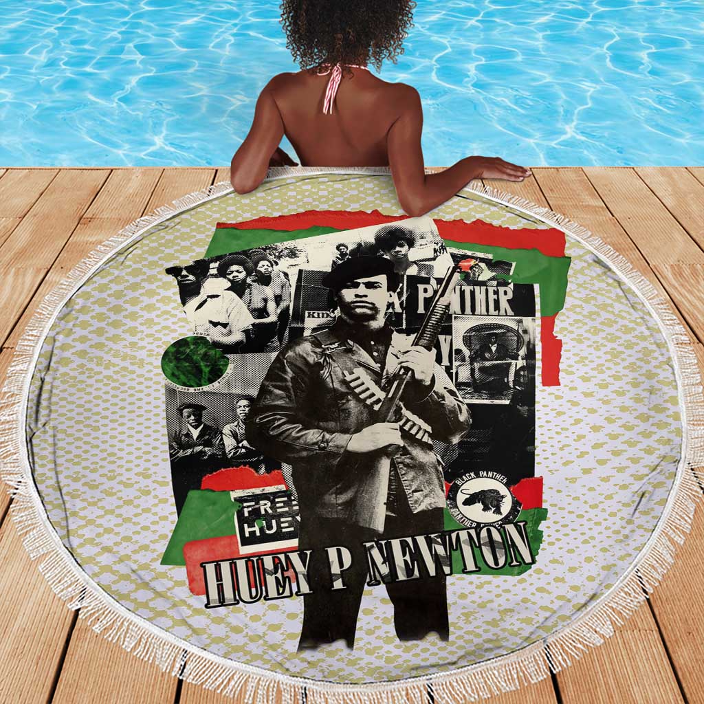 Huey P. Newton Beach Blanket Black Panther Collage Design Civil Rights Movement Theme Revolutionary Tribute - African Pride