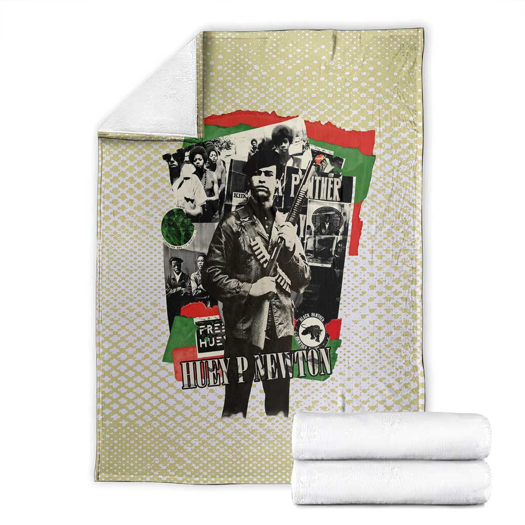 Huey P. Newton Blanket Black Panther Collage Design Civil Rights Movement Theme Revolutionary Tribute - African Pride