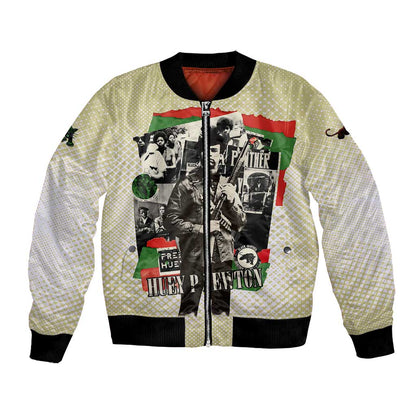 Huey P. Newton Bomber Jacket Black Panther Collage Design Civil Rights Movement Theme Revolutionary Tribute - African Pride