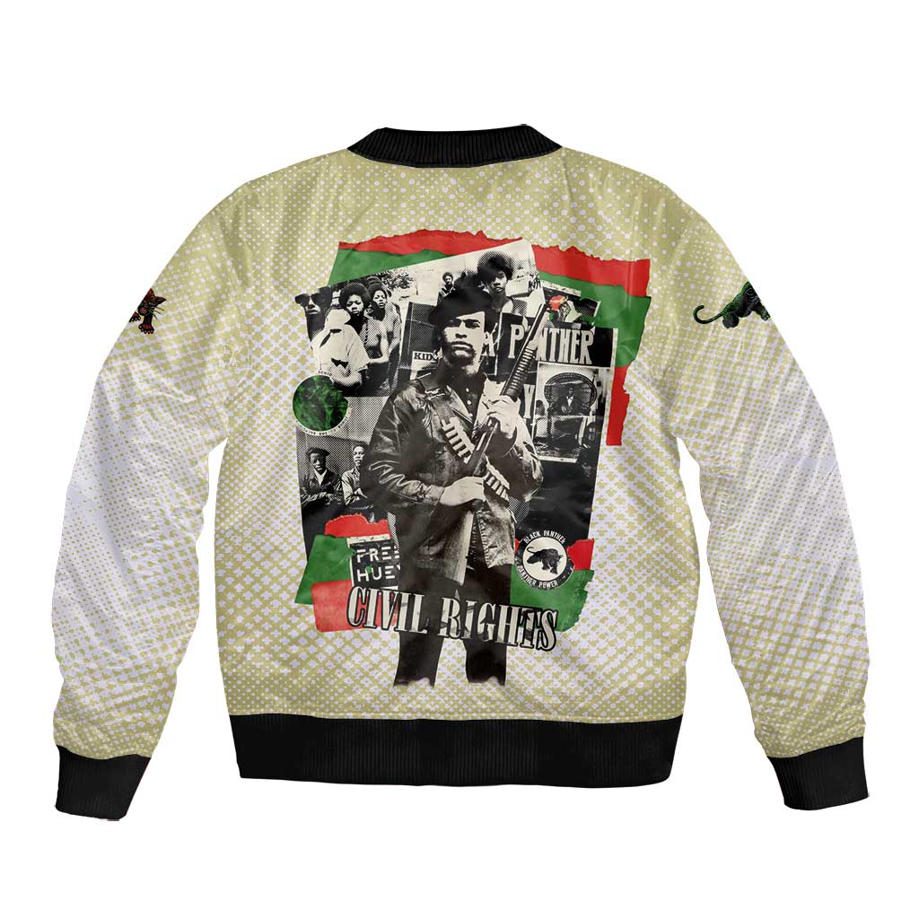Huey P. Newton Bomber Jacket Black Panther Collage Design Civil Rights Movement Theme Revolutionary Tribute - African Pride