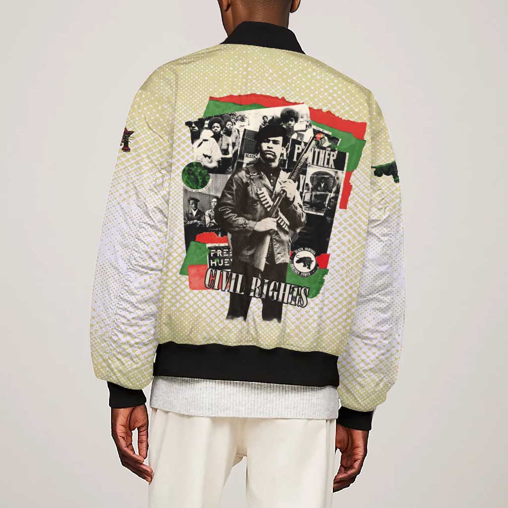 Huey P. Newton Bomber Jacket Black Panther Collage Design Civil Rights Movement Theme Revolutionary Tribute - African Pride
