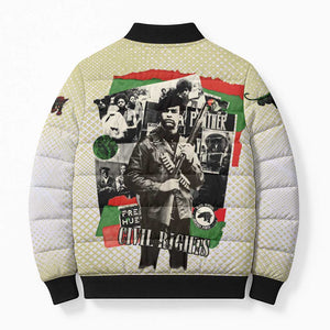 Huey P. Newton Bomber Puffer Jacket Black Panther Collage Design Civil Rights Movement Theme Revolutionary Tribute - African Pride