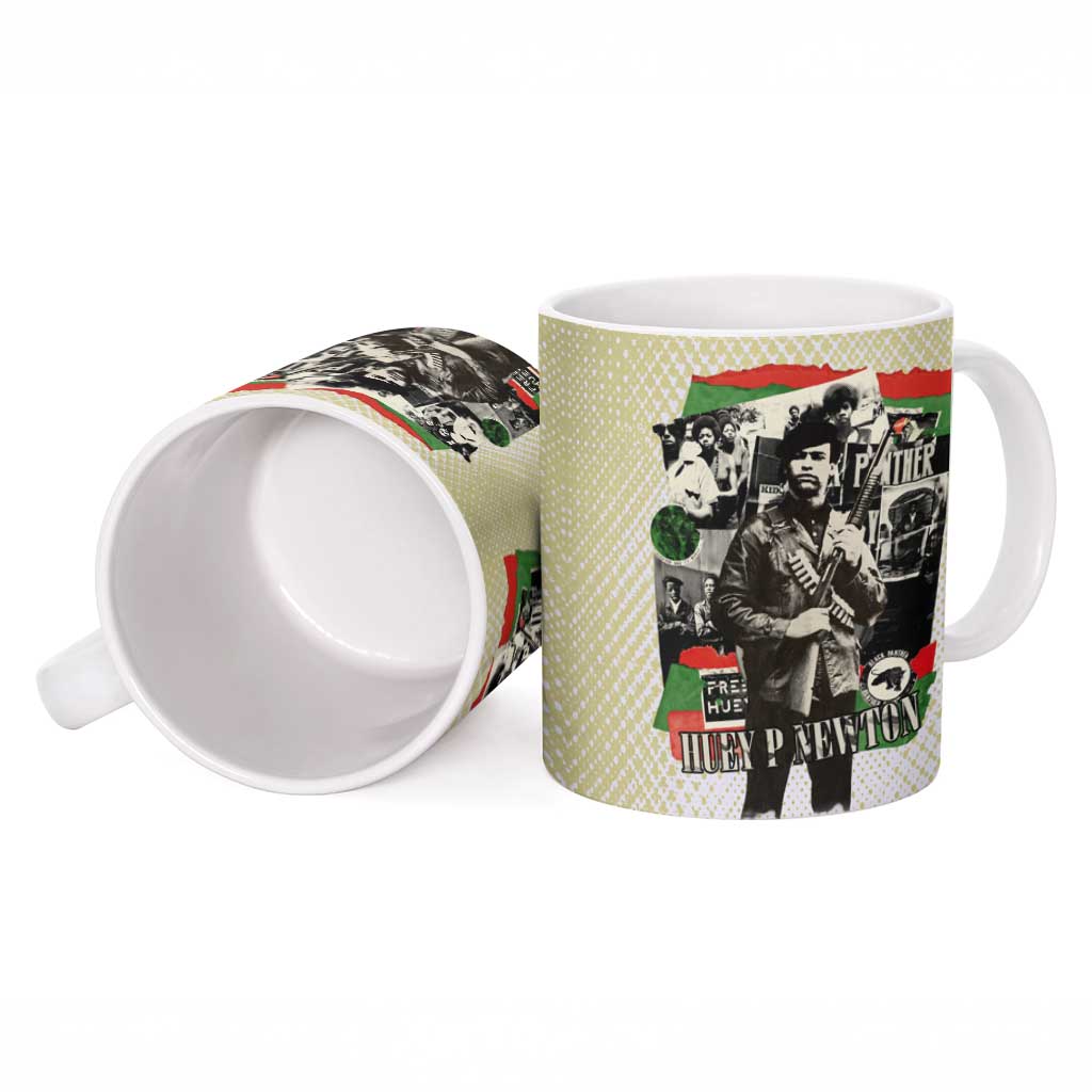 Huey P. Newton Ceramic Mug Black Panther Collage Design Civil Rights Movement Theme Revolutionary Tribute - African Pride
