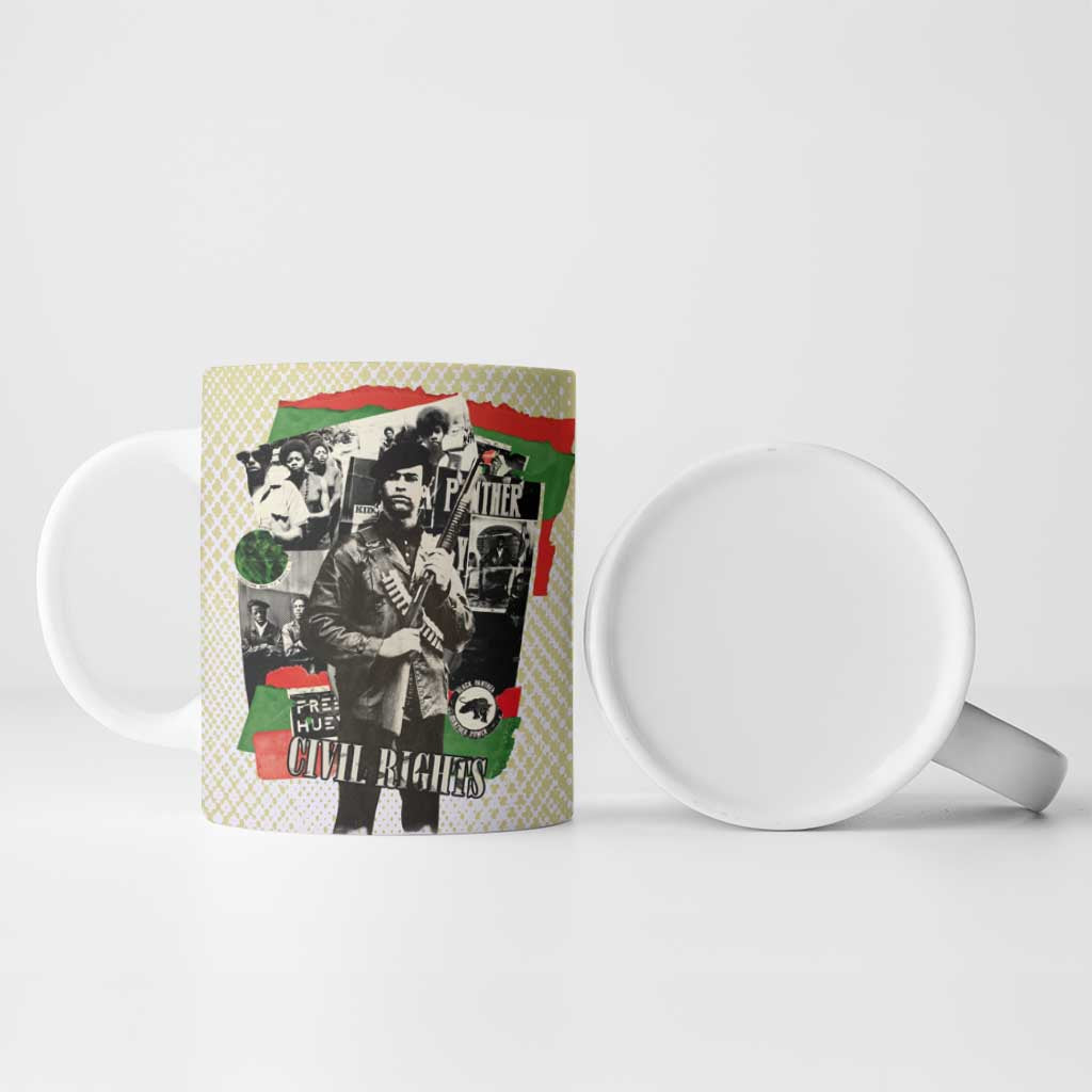 Huey P. Newton Ceramic Mug Black Panther Collage Design Civil Rights Movement Theme Revolutionary Tribute - African Pride