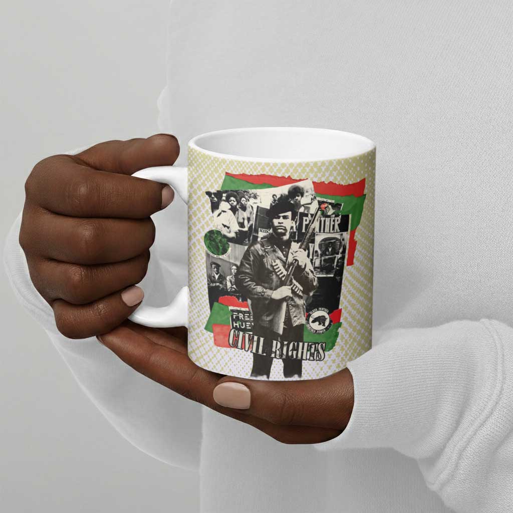 Huey P. Newton Ceramic Mug Black Panther Collage Design Civil Rights Movement Theme Revolutionary Tribute - African Pride